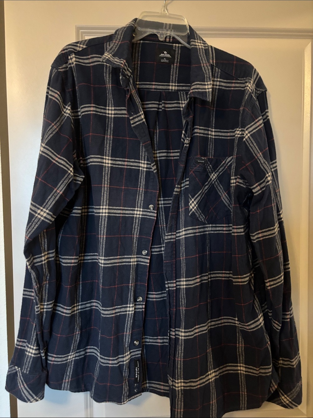 Rip Curl Navy Plaid Button-Front Shirt Jacket with White & Red Accents